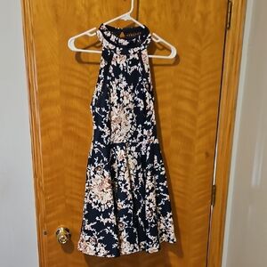 B. Darlin Navy Floral Dress with Cream & Peach Accents